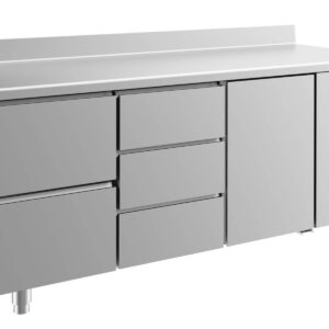 A&S Gastro Kühltisch -2 bis +8°C 1865x700x850mm mit 1x Tür, 1x zwei Schubladen und 1x drei Schubladen u. Aufkantung