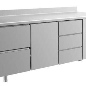 A&S Gastro Kühltisch -2 bis +8°C 1865x700x850mm mit 1x Tür, 1x zwei Schubladen und 1x drei Schubladen u. Aufkantung