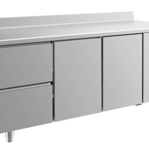 A&S Gastro Kühltisch -2 bis +8°C 1865x700x850mm mit 2x Türen und 1x zwei Schubladen u. Aufkantung