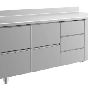 A&S Gastro Kühltisch -2 bis +8°C 1865x700x850mm mit 2x zwei Schubladen und 1x drei Schubladen u. Aufkantung