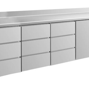 A&S Gastro Kühltisch -2 bis +8°C 2330x700x850mm mit 1x Tür und 3x drei Schubladen u. Aufkantung