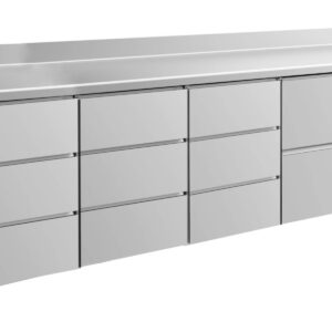 A&S Gastro Kühltisch -2 bis +8°C 2330x700x850mm mit 1x zwei Schubladen und 3x drei Schubladen u. Aufkantung
