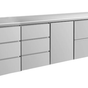 A&S Gastro Kühltisch -2 bis +8°C 2330x700x850mm mit 1x Tür, 1x zwei Schubladen und 2x 3 Schubladen
