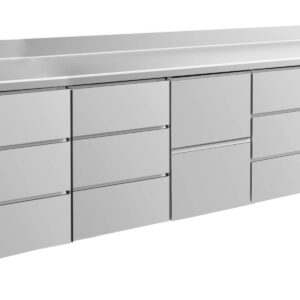 A&S Gastro Kühltisch -2 bis +8°C 2330x700x850mm mit 1x zwei Schubladen und 3x drei Schubladen u. Aufkantung