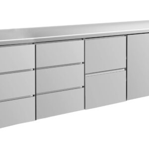 A&S Gastro Kühltisch -2 bis +8°C 2330x700x850mm mit 1x Tür, 1x zwei Schubladen und 2x 3 Schubladen