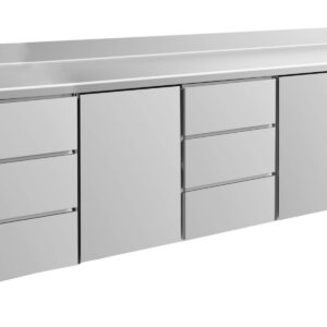 A&S Gastro Kühltisch -2 bis +8°C 2330x700x850mm mit 2x Türen und 2x drei Schubladen u. Aufkantung