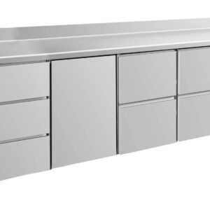 A&S Gastro Kühltisch -2 bis +8°C 2330x700x850mm mit 1x Tür, 2x zwei Schubladen und 1x 3 Schubladen u. Aufkantung