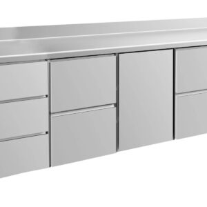 A&S Gastro Kühltisch -2 bis +8°C 2330x700x850mm mit 1x Tür, 2x zwei Schubladen und 1x 3 Schubladen u. Aufkantung