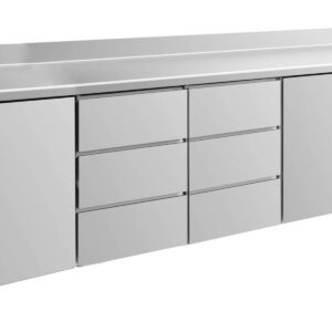 A&S Gastro Kühltisch -2 bis +8°C 2330x700x850mm mit 2x Türen und 2x drei Schubladen u. Aufkantung