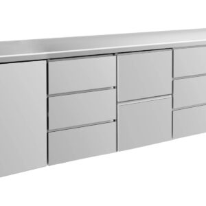 A&S Gastro Kühltisch -2 bis +8°C 2330x700x850mm mit 1x Tür, 1x zwei Schubladen und 2x 3 Schubladen