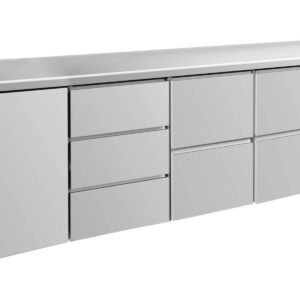 A&S Gastro Kühltisch -2 bis +8°C 2330x700x850mm mit 1x Tür, 2x zwei Schubladen und 1x 3 Schubladen