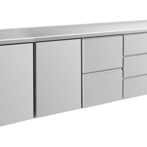 A&S Gastro Kühltisch -2 bis +8°C 2330x700x850mm mit 2x Türen, 1x zwei Schubladen und 1x 3 Schubladen