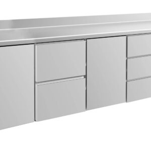 A&S Gastro Kühltisch -2 bis +8°C 2330x700x850mm mit 2x Türen, 1x zwei Schubladen und 1x 3 Schubladen u. Aufkantung