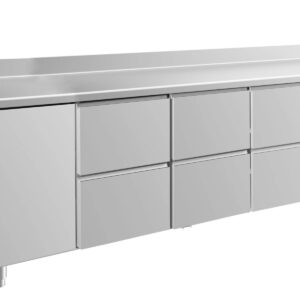 A&S Gastro Kühltisch -2 bis +8°C 2330x700x850mm mit 1x Tür und 3x zwei Schubladen u. Aufkantung