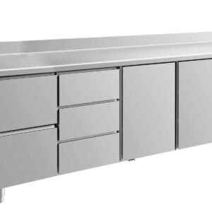 A&S Gastro Kühltisch -2 bis +8°C 2330x700x850mm mit 2x Türen, 1x zwei Schubladen und 1x 3 Schubladen u. Aufkantung