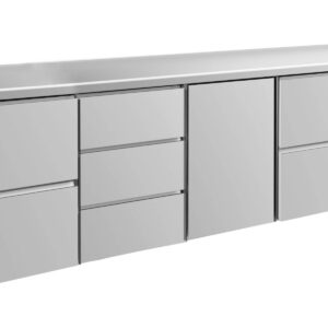 A&S Gastro Kühltisch -2 bis +8°C 2330x700x850mm mit 1x Tür, 2x zwei Schubladen und 1x 3 Schubladen