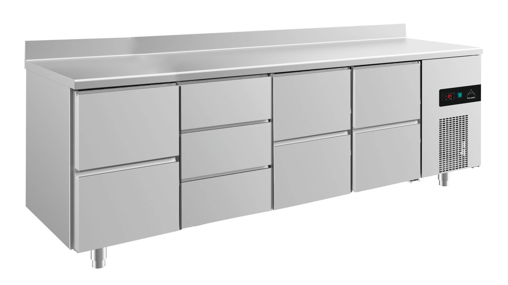 A&S Gastro Kühltisch -2 bis +8°C 2330x700x850mm mit 3x zwei Schubladen und 1x drei Schubladen u. Aufkantung