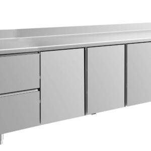 A&S Gastro Kühltisch -2 bis +8°C 2330x700x850mm mit 3x Türen und 1x zwei Schubladen u. Aufkantung
