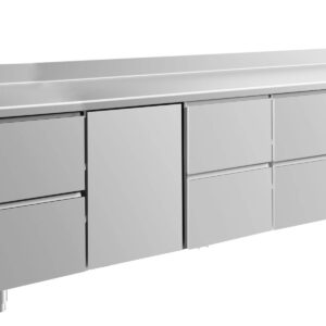A&S Gastro Kühltisch -2 bis +8°C 2330x700x850mm mit 1x Tür und 3x zwei Schubladen u. Aufkantung