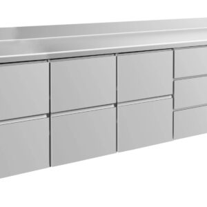 A&S Gastro Kühltisch -2 bis +8°C 2330x700x850mm mit 3x zwei Schubladen und 1x drei Schubladen u. Aufkantung