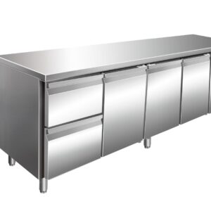 A&S Gastro VIP Kühltisch mit 4 Türen und Aufkantung -2 bis +8°C 2230x700x860 mm