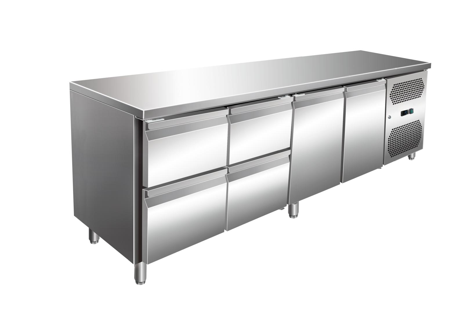 A&S Gastro VIP Kühltisch mit 2x 2 Schubladen und 2 Türen -2 bis +8°C 2.230x700x860 mm