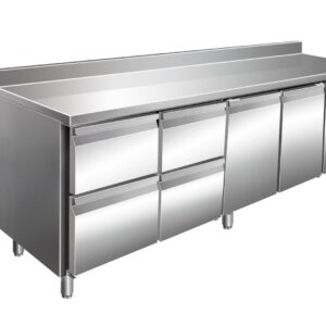 A&S Gastro VIP Kühltisch mit 2x 2 Schubladen und 2 Türen und Aufkantung -2 bis +8°C 2.230x600x960 mm