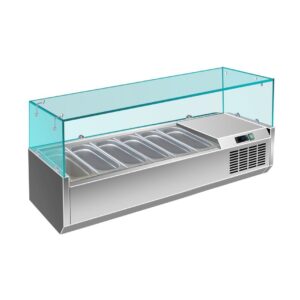 A&S Gastro Pizzakühlaufsatz mit Glasaufsatz 6x 1/4 GN | 1400x335x460 mm