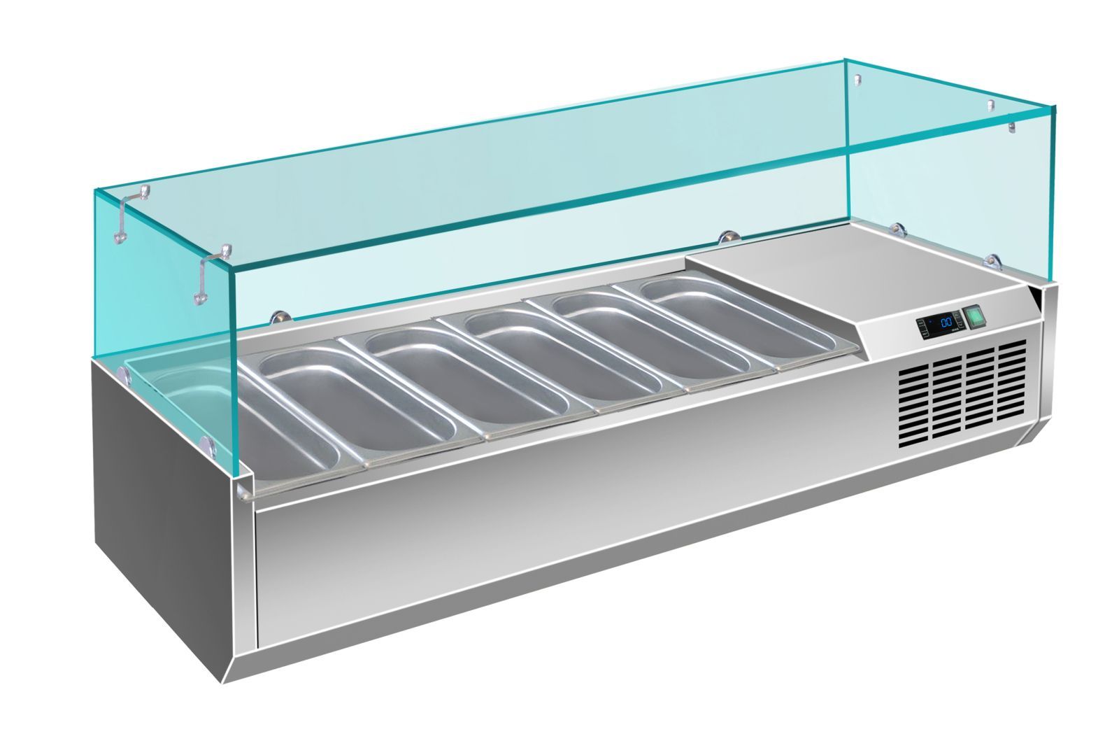 A&S Gastro Pizzakühlaufsatz mit Glasaufsatz 7x 1/3 GN | 1500x335x460 mm