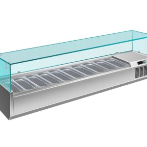 A&S Gastro Pizzakühlaufsatz mit Glasaufsatz 10x 1/4 GN | 2000x335x460 mm