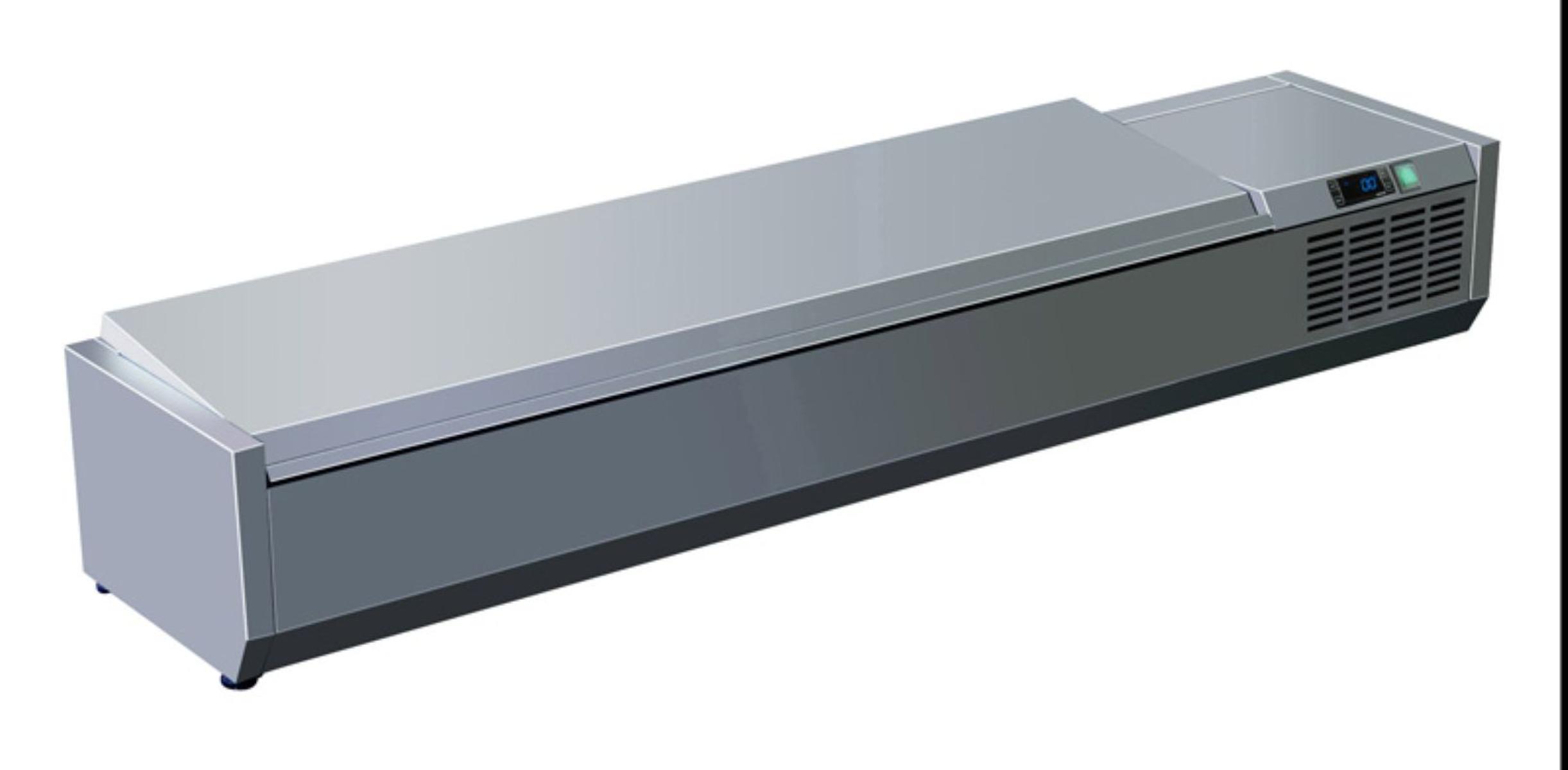 A&S Gastro Pizzakühlaufsatz mit Edelstahldeckel 5x 1/4 GN | 1200x335x300 mm