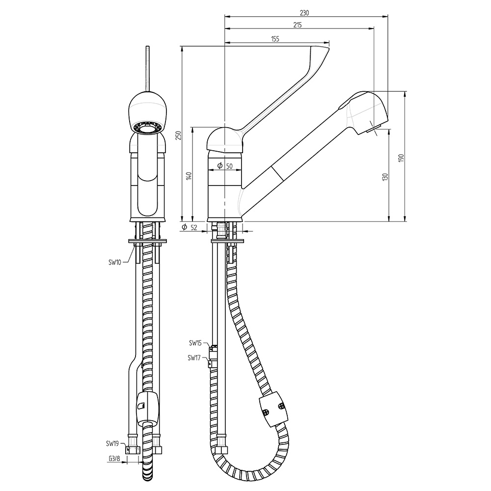 MONOLITH MONOLITH Mischbatterie mit Waschbrause, Einloch-Montage, Einhebelmischer – Bild 2