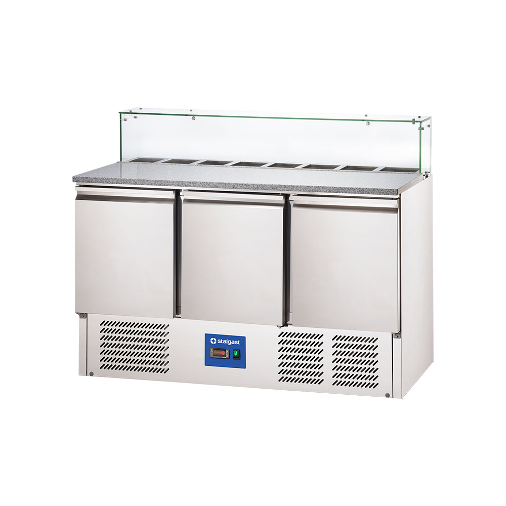 STALGAST Starline Pizzatisch mit Glasabdeckung, 3-türig, GN 1/1, Aufnahme 8x GN 1/6, 1365x700x1090 mm (BxTxH)