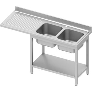 STALGAST Stalgast Edelstahl Spültisch ECO mit Grundboden und Überstand 1600x700x900 mm, mit zwei Becken rechts, mit Aufkantung, Selbstmontage