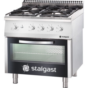 STALGAST Stalgast Edelstahl Gasherd mit 4 Brennern (3,5+5+2x7) und Gas-Backofen GN2/1, Serie 700 ND