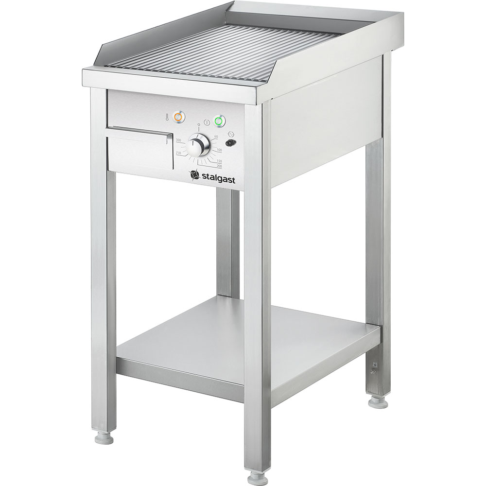 STALGAST Stalgast Elektro-Griddleplatte als Standgerät - gerillt, Unterbau offen, 400 x 700 x 850 mm (BxTxH)