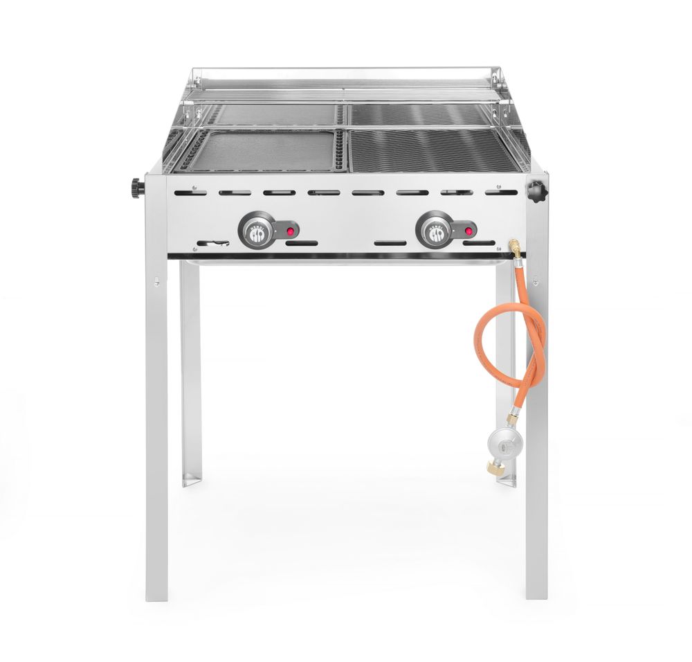 HENDI Grillsystem Green Fire mit 2 Brennern, HENDI, Profi Line, Emaillierte Grillplatte und Grillrost aus Gusseisen GN 1/1, 11,6kW, 740x615x(H)825mm – Bild 2