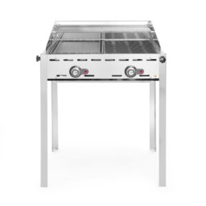 HENDI Grillsystem Green Fire mit 2 Brennern, HENDI, Profi Line, Emaillierte Grillplatte und Grillrost aus Gusseisen GN 1/1, 11,6kW, 740x615x(H)825mm
