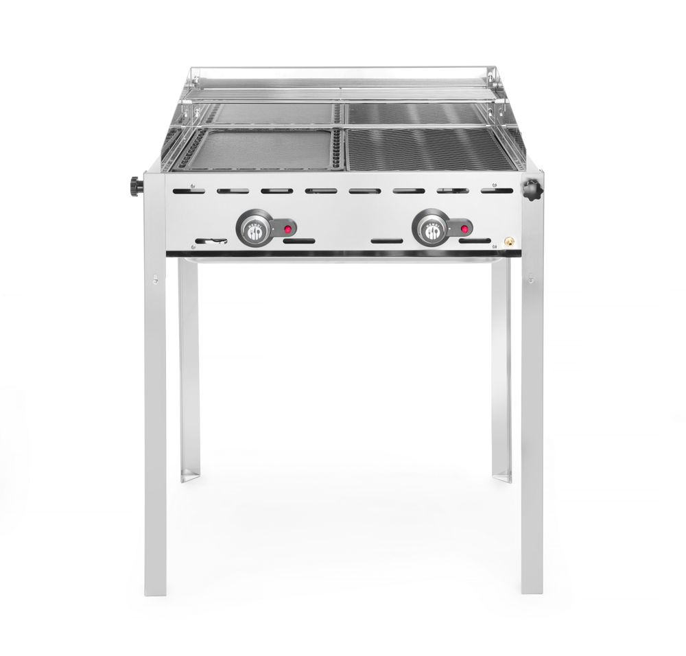 HENDI Grillsystem Green Fire mit 2 Brennern, HENDI, Profi Line, Emaillierte Grillplatte und Grillrost aus Gusseisen GN 1/1, 11,6kW, 740x615x(H)825mm