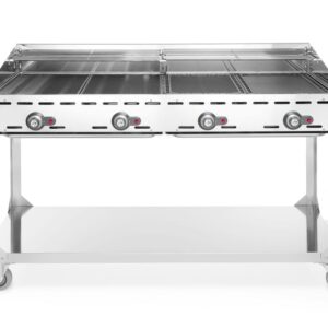 HENDI Grillsystem Green Fire mit 4 Brennern, HENDI, Profi Line, mit Rollengestell, Hellgrau, 22kW, 1400x612x(H)825mm