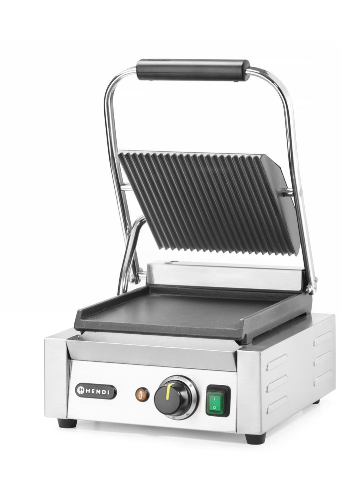 HENDI Kontaktgrill - Einzelversion, HENDI, oben gerillt, unten glatt, 230V/1800W, 310x375x(H)216mm – Bild 2