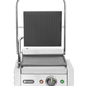 HENDI Kontaktgrill - Einzelversion, HENDI, oben gerillt, unten glatt, 230V/1800W, 310x375x(H)216mm