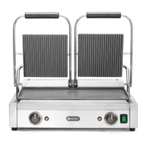 HENDI Kontaktgrill - Doppelversion, HENDI, oben gerillt, unten glatt, 230V/3600W, 570x375x(H)216mm
