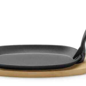 HENDI Gusseisenplatte mit Holzunterlage und Griff, HENDI, Schwarz, 280x140x(H)30mm