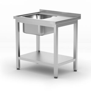 HENDI Waschtisch mit Ablage – verschraubt, Tiefe 600 mm, HENDI, Profi Line, Linke Seite, 800x600x(H)850mm