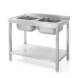 HENDI Tisch mit 2 Spülbecken, mit Ablage – verschraubt, HENDI, Profi Line, 1000x700x(H)850mm