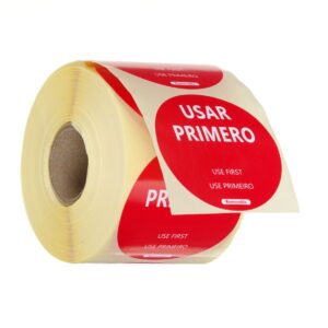 HENDI Lebensmittelsicherheitsetiketten, für den Mehrfachgebrauch, einfach zu entfernen, „ZUERST VERWENDEN“, HENDI, Rot, 500 Stk., ⌀50mm