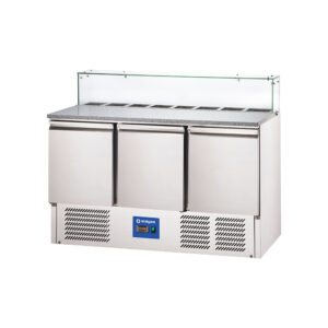 STALGAST Starline Pizzatisch mit Glasabdeckung, 3-türig, GN 1/1, Aufnahme 8x GN 1/6, 1365x700x1090 mm (BxTxH)