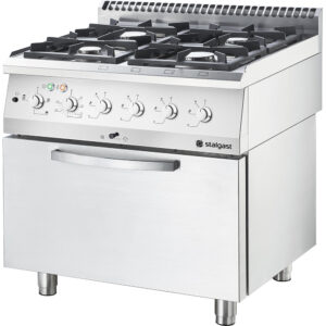 STALGAST Stalgast Edelstahl Gasherd Basic mit 4 Brennern (4x3,5) und Elektro-Umluft-Backofen GN 2/1, Serie 700 ND
