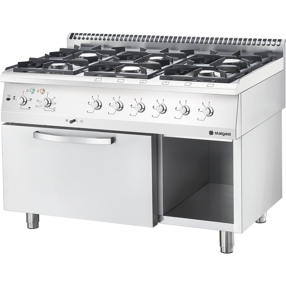STALGAST Stalgast Edelstahl Gasherd Basic mit 6 Brennern (6x3,5), Elektro-Umluft-Backofen GN1/1 und Regalfach, Serie 700 ND 1 STALGAST Stalgast Edelstahl Gasherd Basic mit 6 Brennern (6x3,5), Elektro-Umluft-Backofen GN1/1 und Regalfach, Serie 700 ND